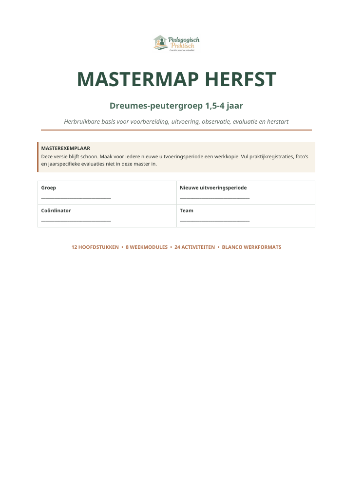 Omslag van de Mastermap Herfst voor dreumes- en peutergroepen van 1,5 tot 4 jaar.